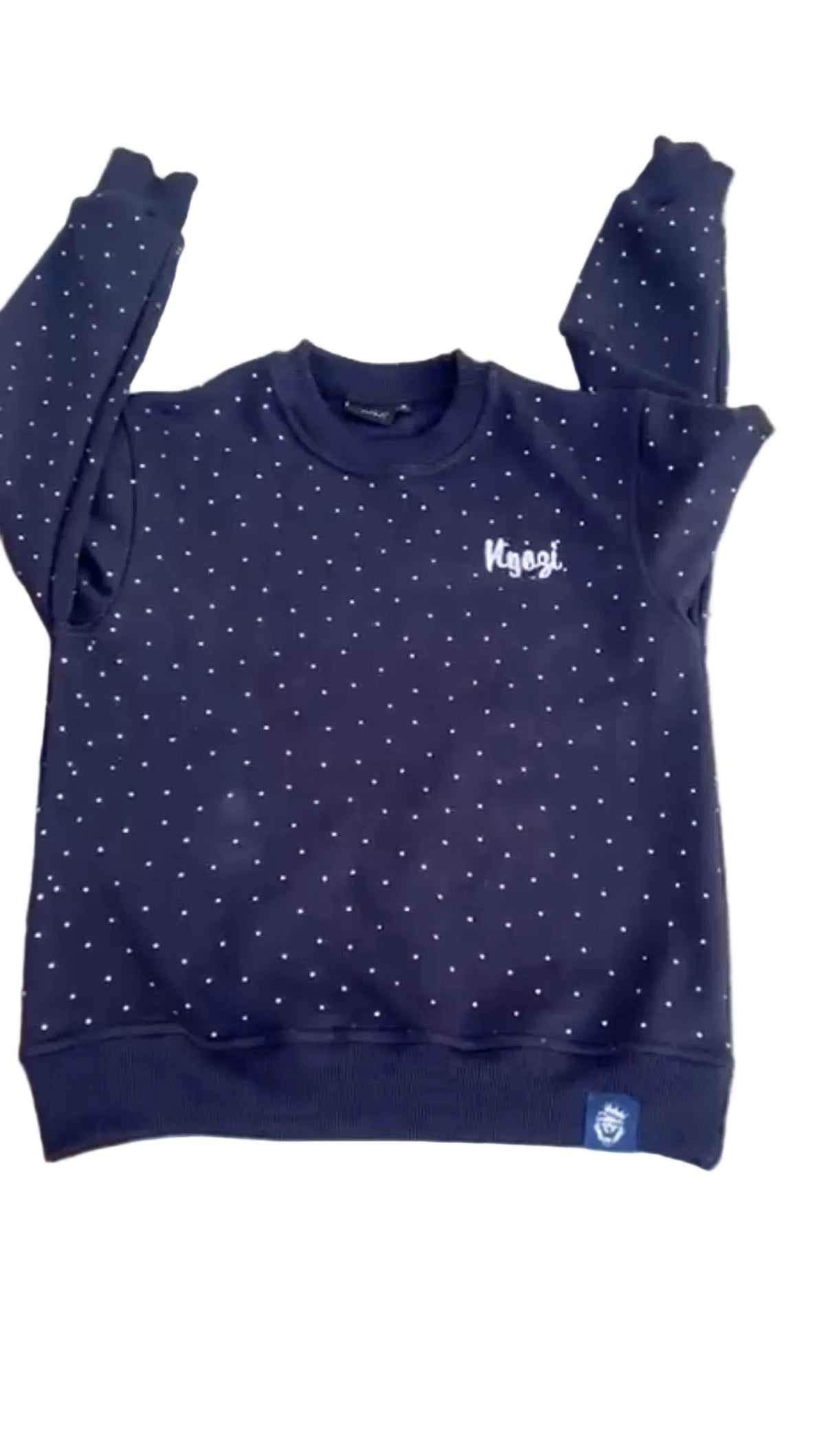 Navy blue cotton crewneck sweatshirt with rhinestone all over