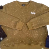 Olive green cotton sweatshirt with rhinestone all over.