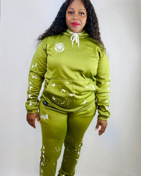Ngozi, Olive Green Super Stacked Sweatsuit 