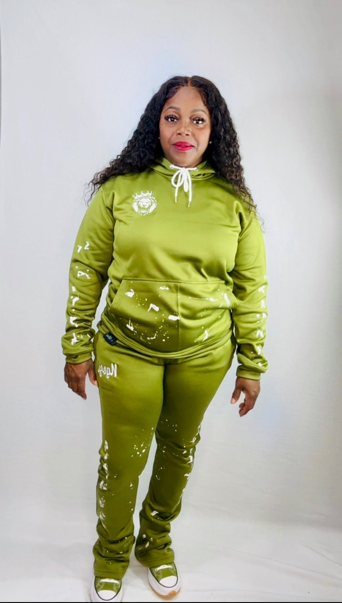 Ngozi, Olive Green Super Stacked Sweatsuit 