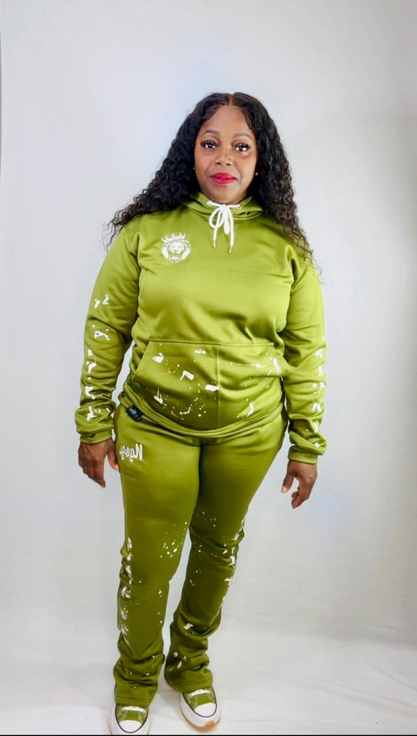 Ngozi, Olive Green Super Stacked Sweatsuit 