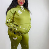 Olive green super stacked sweatsuit