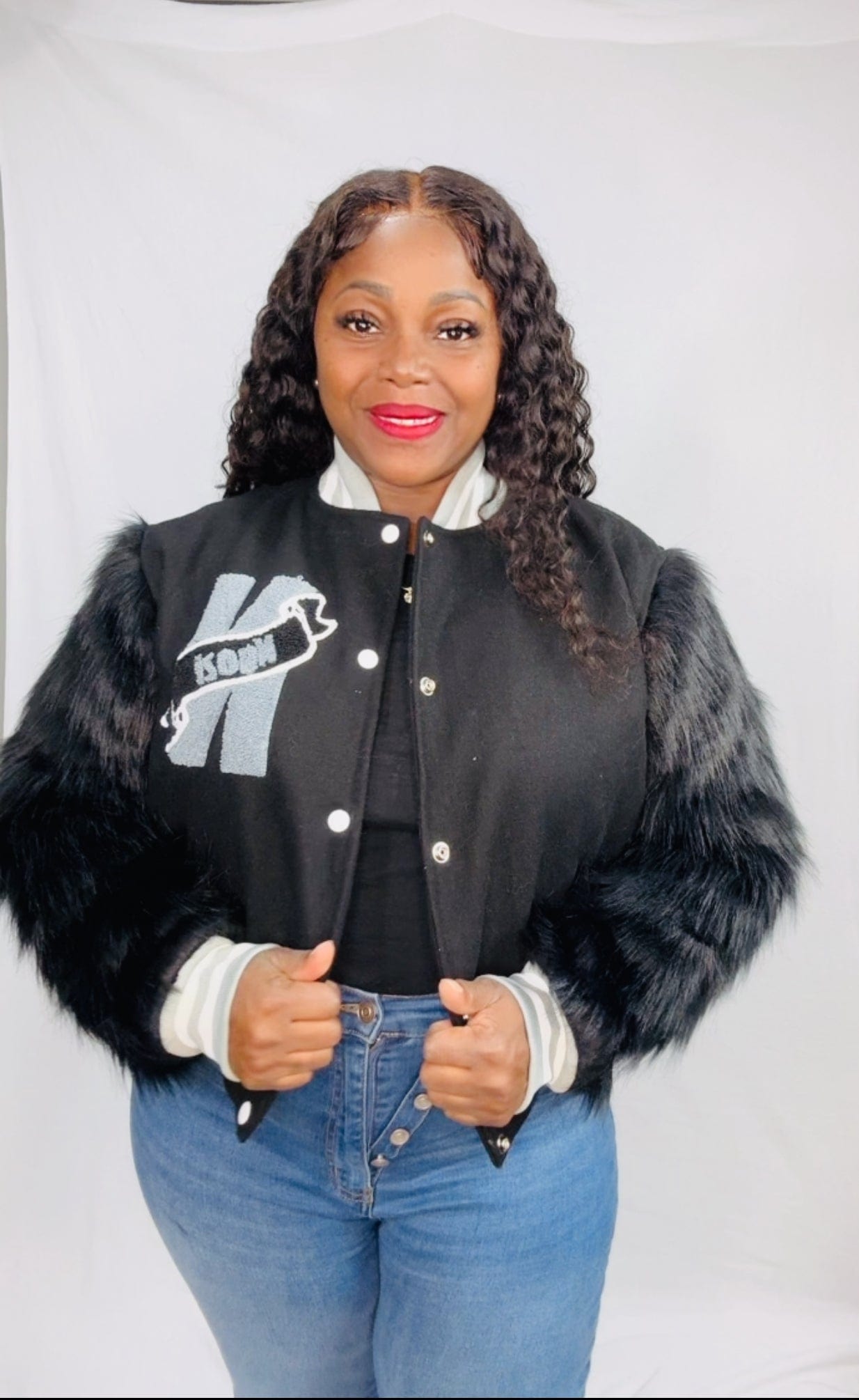 Ngozi Black Varsity Fur and Wool Jacket | Ngozi Apparel