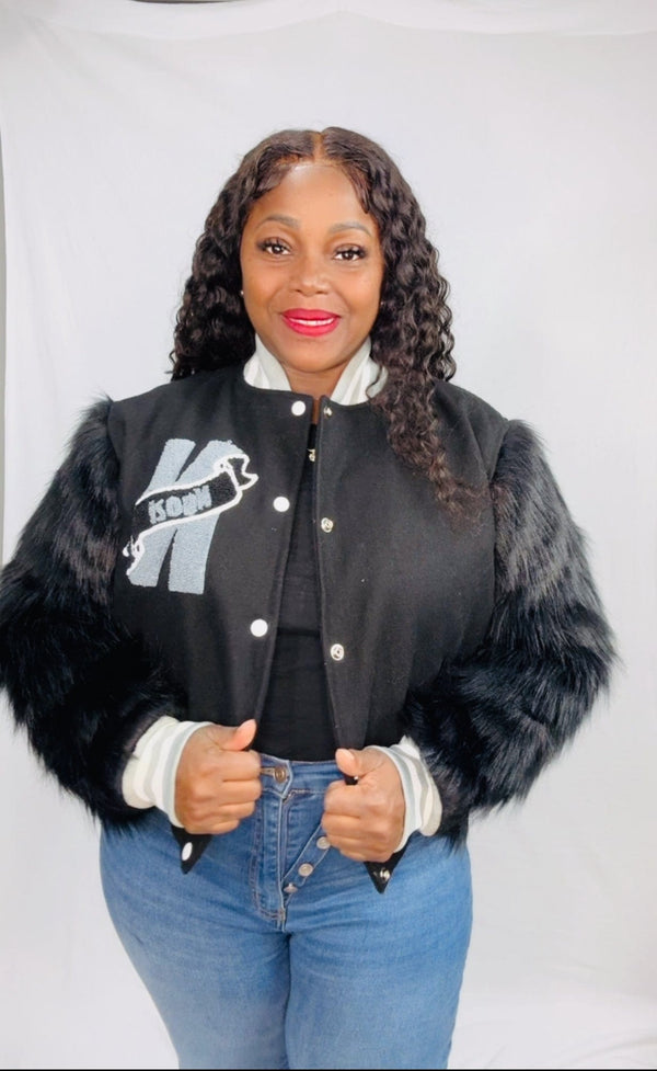 Ngozi Black Varsity Fur and Wool Jacket