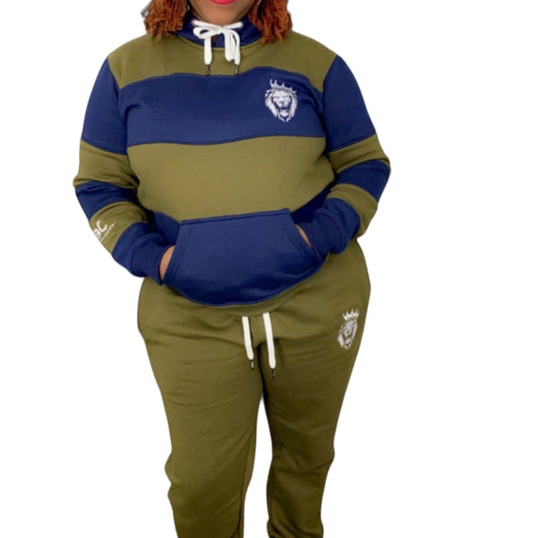 PBC Billionaire Olive and Navy Striped Hoodie Sweatsuit