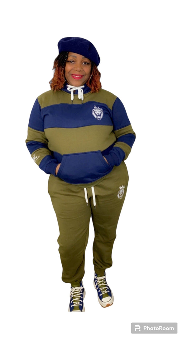 PBC Billionaire Olive and Navy Striped Hoodie Sweatsuit