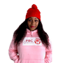 Red Beanie hat with puff ball