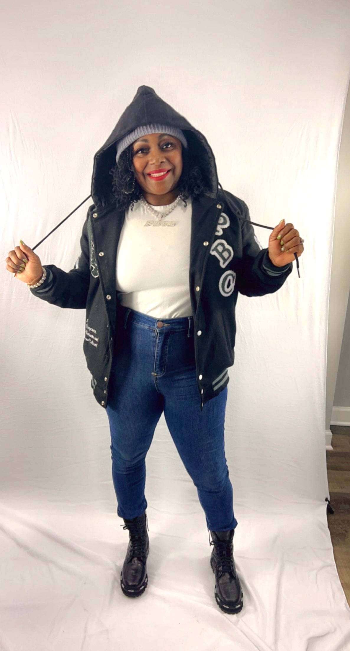 PBC Billionaire, Unisex Black Wool Hooded Varsity Jacket