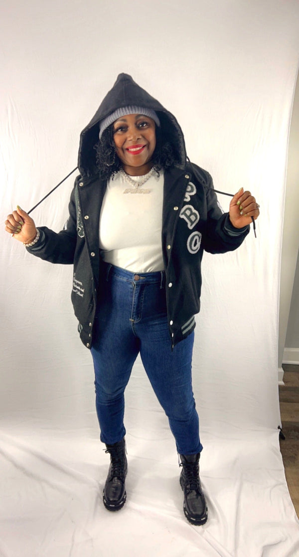 PBC Billionaire, Unisex Black Wool Hooded Varsity Jacket